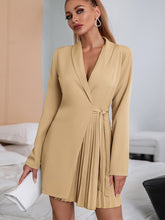 Shawl Collar Pleated Panel Knot Side Blazer Dress Sai Feel